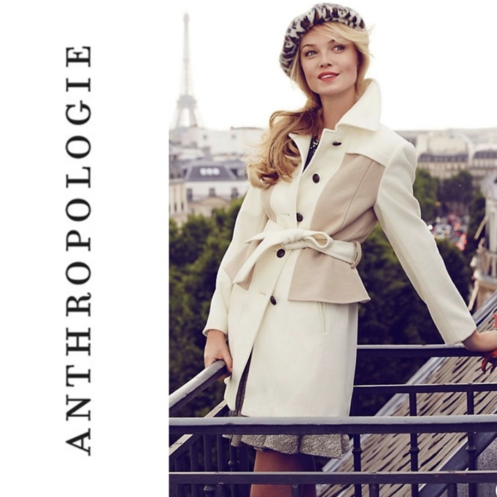 Elevenses Ivory Parisian Colette Wool Trench Peacoat XS - Anthropologie Vintage